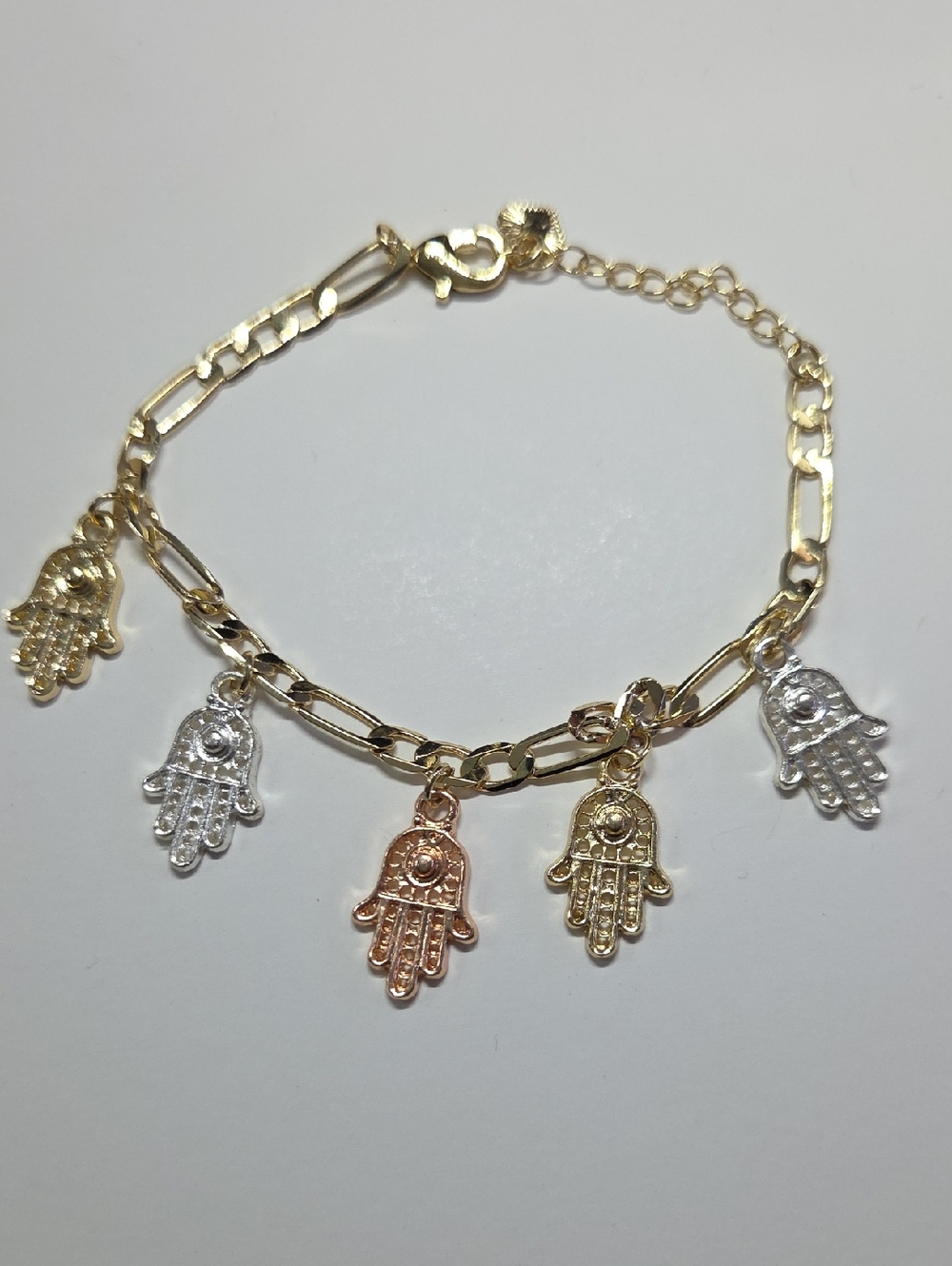 Gold Hamsa Charm Bracelet with Mixed Metal Accents